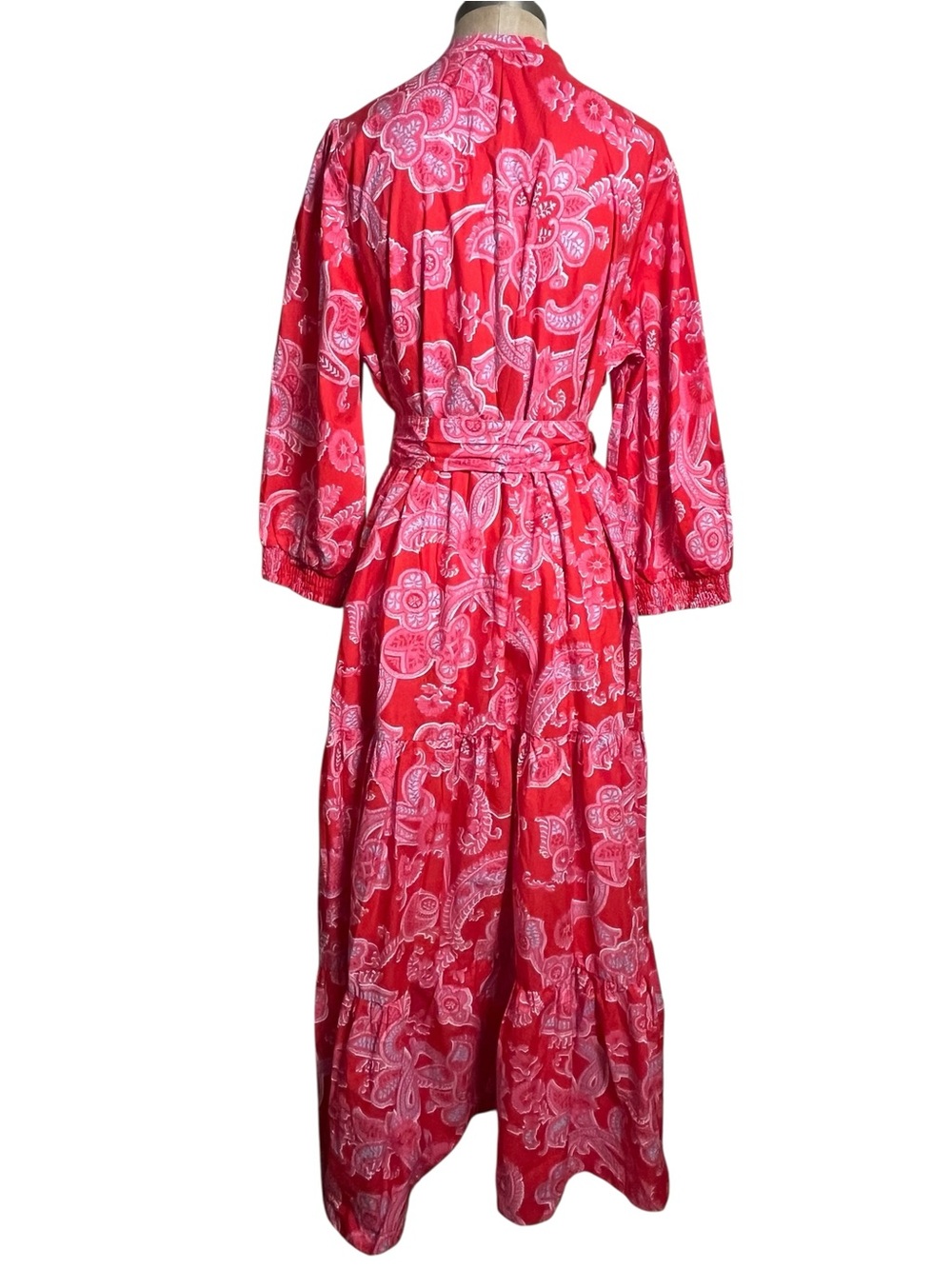 Boden Alba Tiered Cotton Maxi Dress Flame Scarlet, Cascade Paisley — Size 16/18R - Picture 4 of 12